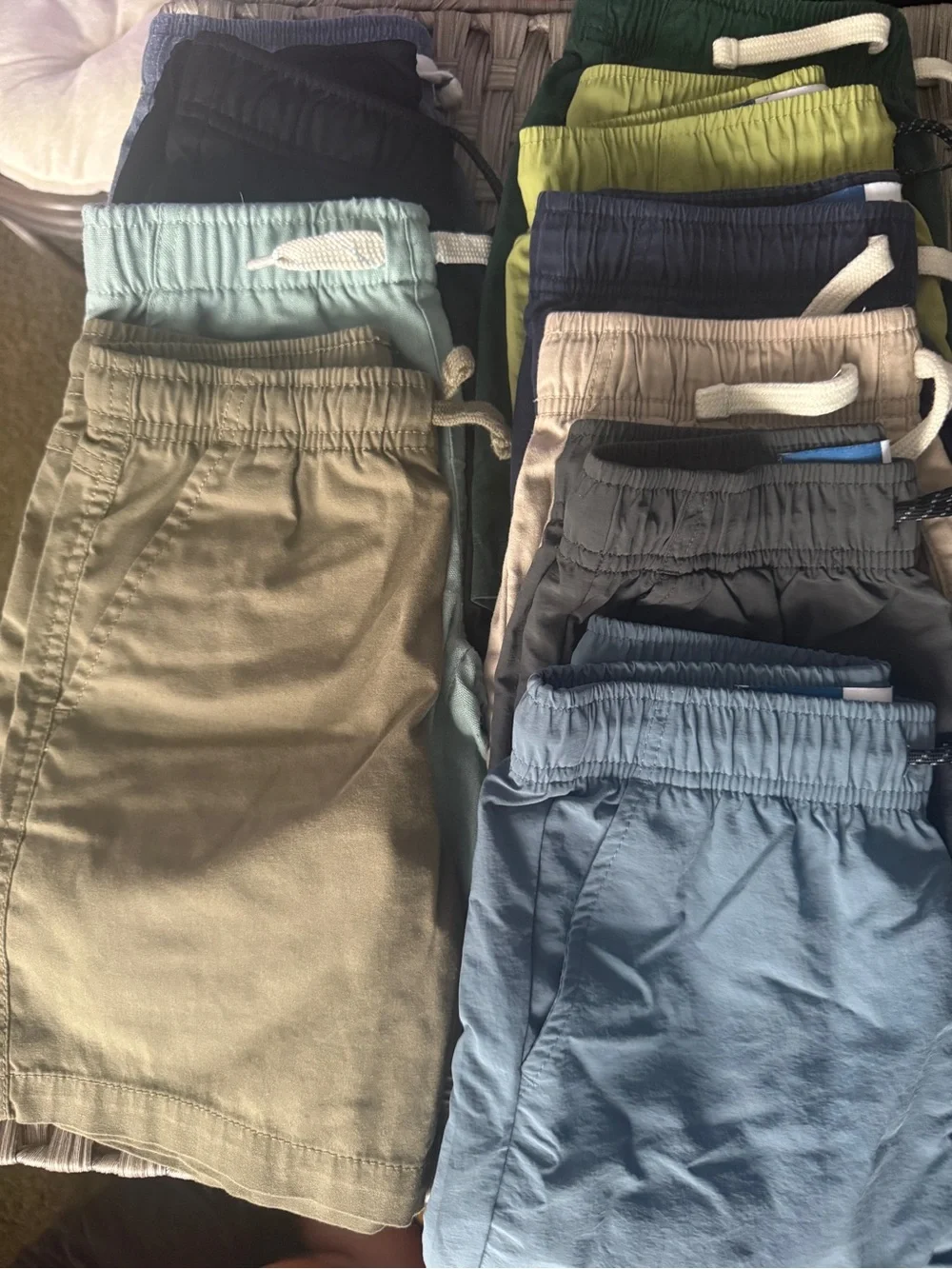 Boys size 6-7 Elastic-Waist Shorts in Light Blue, Khaki, Gray, Black & Green